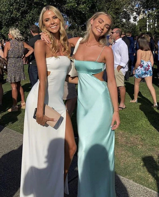 Vintage Aqua Spaghetti Strap Mermaid Satin Prom Dress Party Dress Evening Dress TP4499