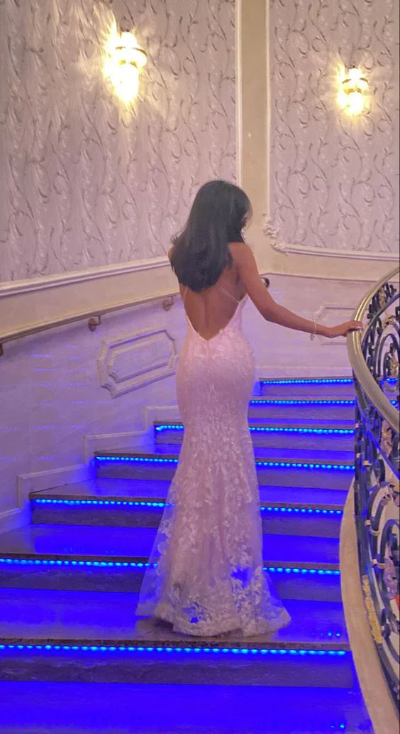 Enchanting Pink Lace Backless Mermaid Long Prom Dress Party Dress Evening Dress TP4490