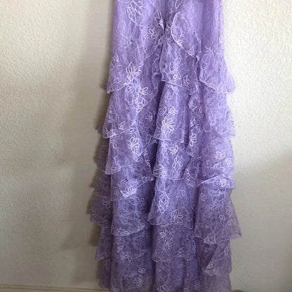Vintage Lilac A-Line Lace Tiered Prom Dress Party Dress Evening Dress TP4503