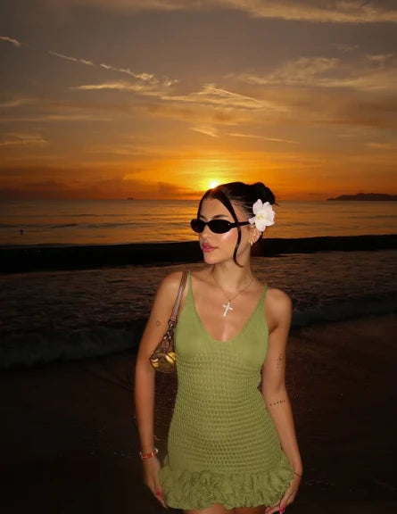 Cute Olive Green V-neck Sheath Knitted Homecoming Dress Party Dress TP4134