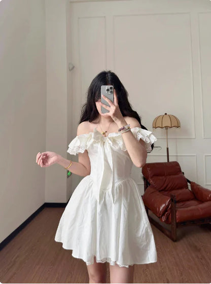 Vintage White Off-the-shoulder A-Line Lace Short Party Dress Cocktail Dress Homecoming Dress TP4478