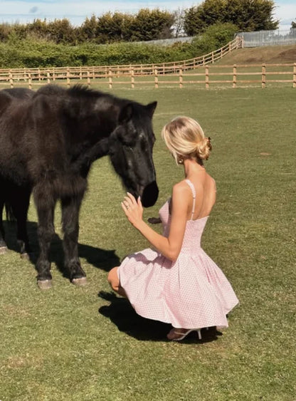 Vintage Pink V-neck Polka Dot A-Line Short Party Dress Cocktail Dress Homecoming Dress TP4475