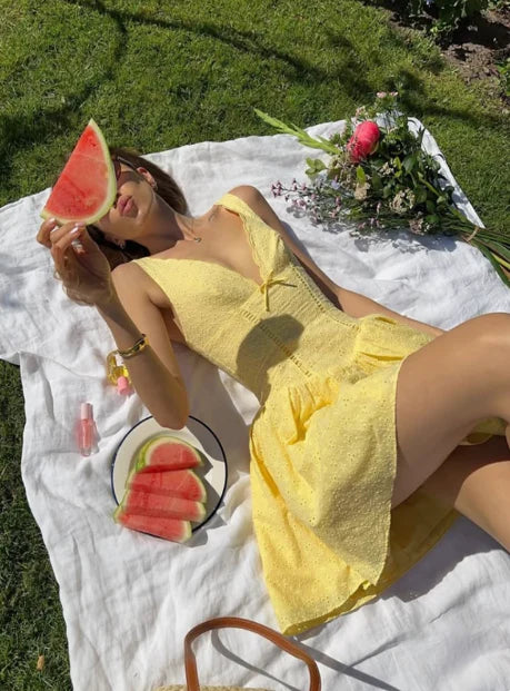 Vintage Yellow V-neck A-Line Short Party Dress Cocktail Dress Homecoming Dress TP4474