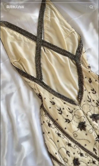 Vintage Ivory V-neck Embroidery Mermaid Prom Dress Party Dress Evening Dress TP4507