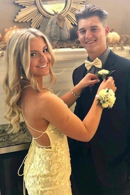 Vintage Yellow Floral Applique Spaghetti Strap Short Sheath Party Dress Cocktail Dress Homecoming Dress TP4439