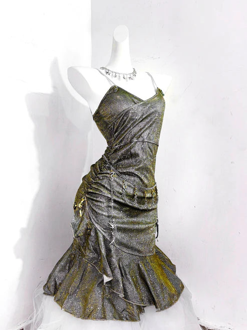 Vintage Green Spaghetti Strap Ruffled Hem Hem Short 16th Birthday Party Dress Homecoming Dress TP4038