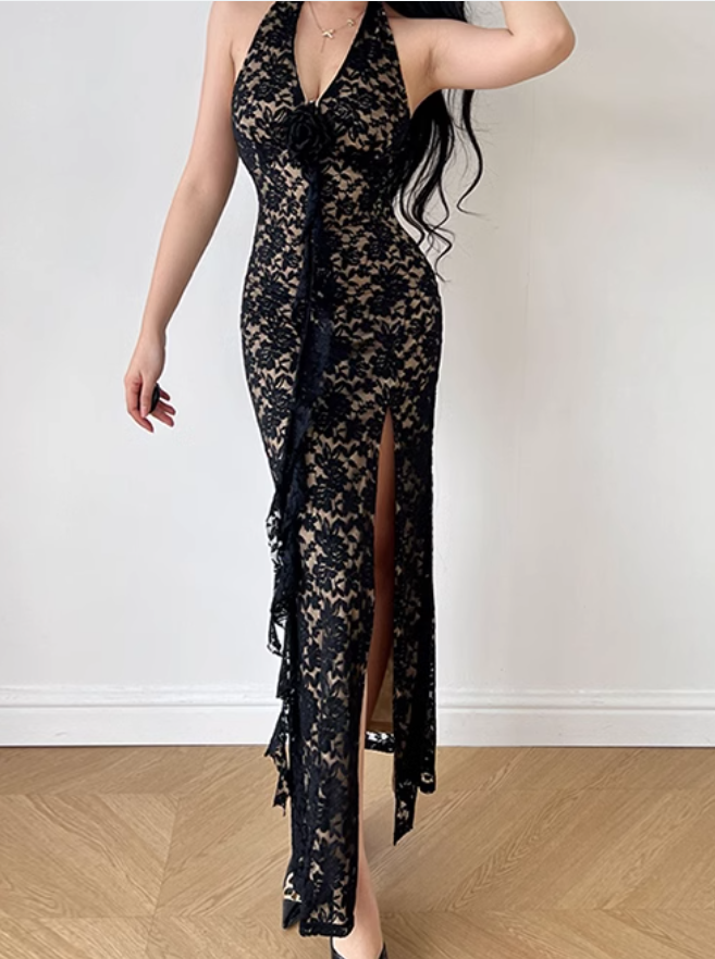 New French Summer Beach Holiday Sexy Mesh V-neck Dress TP2872