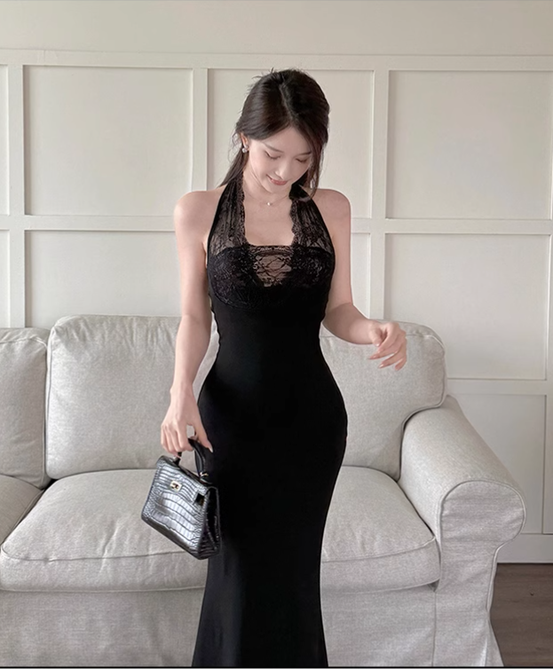 New Simple Red Halter Dress Elegant Party Evening Dress TP2874