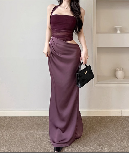 New Chic Holiday Style Mesh Patchwork Halter Slim Dress TP2875