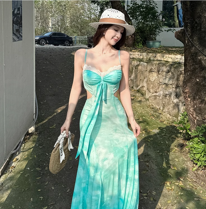 New Simple Fashion Holiday Style Mesh Spaghetti Strap Dress TP2894