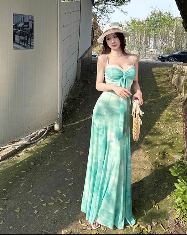 New Simple Fashion Holiday Style Mesh Spaghetti Strap Dress TP2894