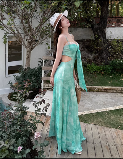 New Simple Fashion Holiday Style Mesh Spaghetti Strap Dress TP2894