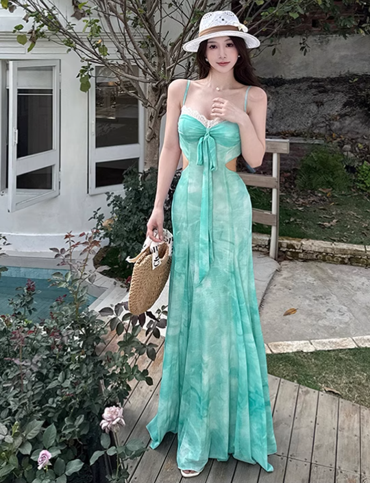 New Simple Fashion Holiday Style Mesh Spaghetti Strap Dress TP2894