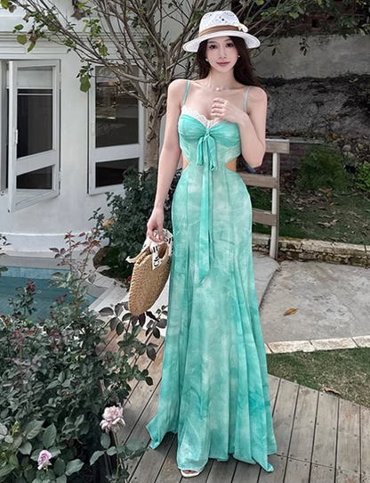 New Simple Fashion Holiday Style Mesh Spaghetti Strap Dress TP2894