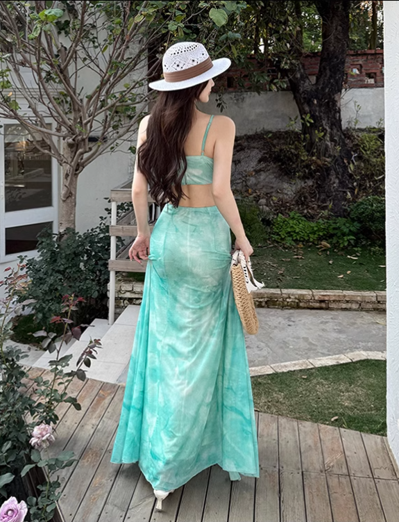 New Simple Fashion Holiday Style Mesh Spaghetti Strap Dress TP2894