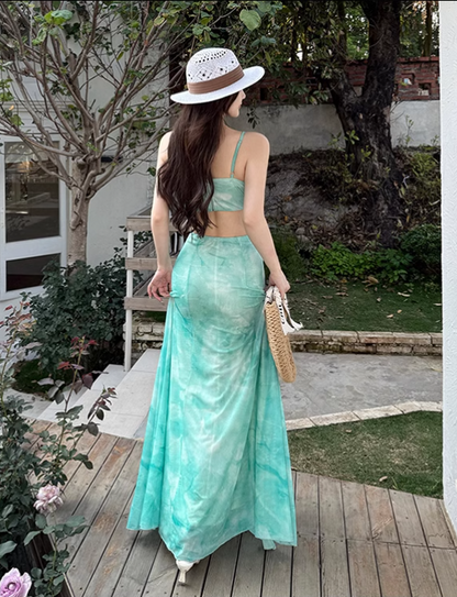 New Simple Fashion Holiday Style Mesh Spaghetti Strap Dress TP2894