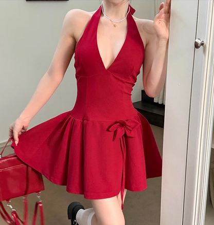 New French Black Sexy Elegant Halter Dress TP2896