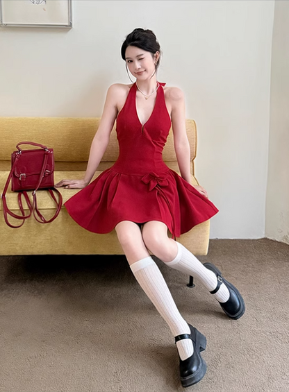 New French Black Sexy Elegant Halter Dress TP2896