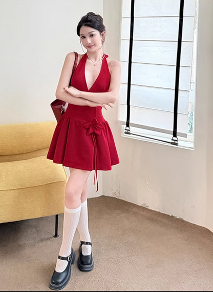 New French Black Sexy Elegant Halter Dress TP2896