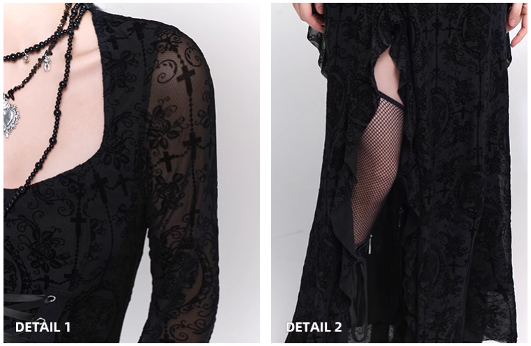 New Gothic Style Fashion Bell Sleeve Design Sense Long-sleeved Split Dress TP2931