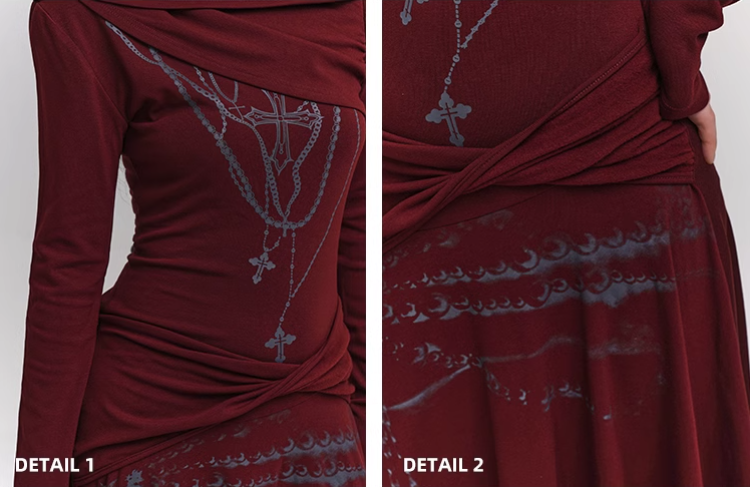 New Fashion Irregular Hemline Design Red Long-sleeved Dress TP2941