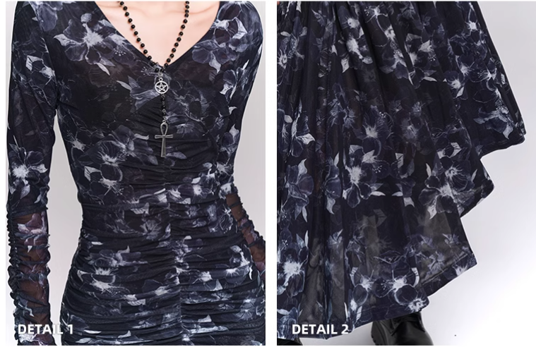 New Fashion Design Floral Pattern Women Long-sleeved Dress TP2946