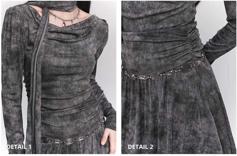 New Simple Fashion Gray Design Long-sleeved Dress TP2949