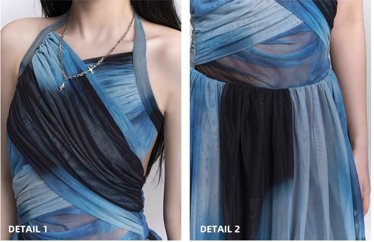 New Fashion Party Blue Chiffon Halter Dress TP2957