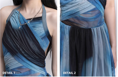 New Fashion Party Blue Chiffon Halter Dress TP2957