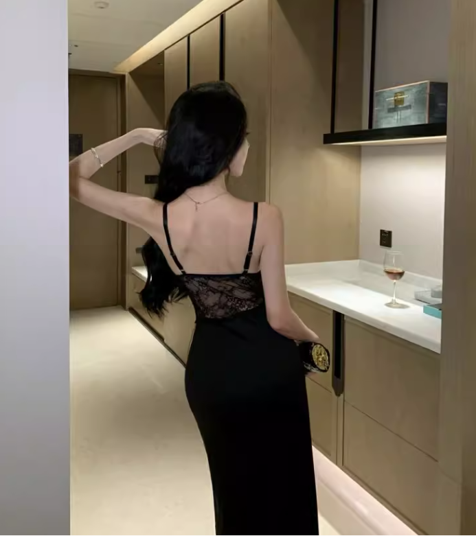 New Sexy Black Sleeveless Lace Spaghetti Strap Dress TP2972
