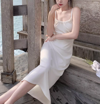 New Stylish White Sleeveless Backless Beach Spaghetti Strap Dress TP2971