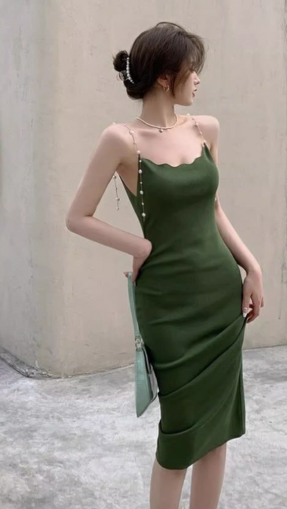 New Stylish Elegant Peals Strap Design Spaghetti Strap Dress TP3001