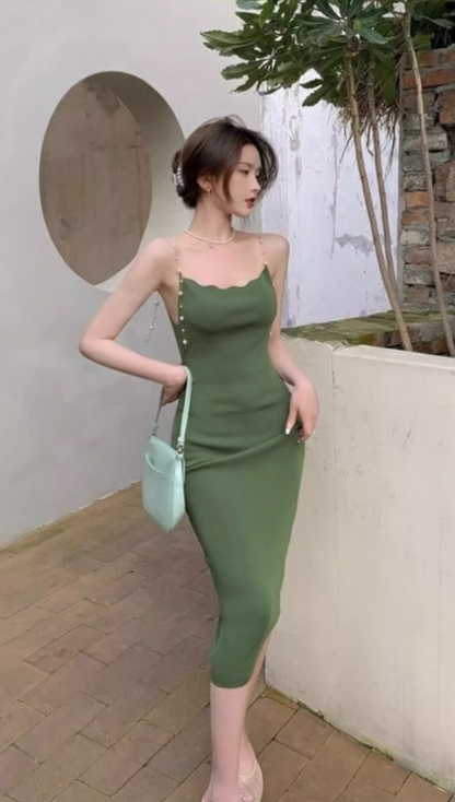 New Stylish Elegant Peals Strap Design Spaghetti Strap Dress TP3001