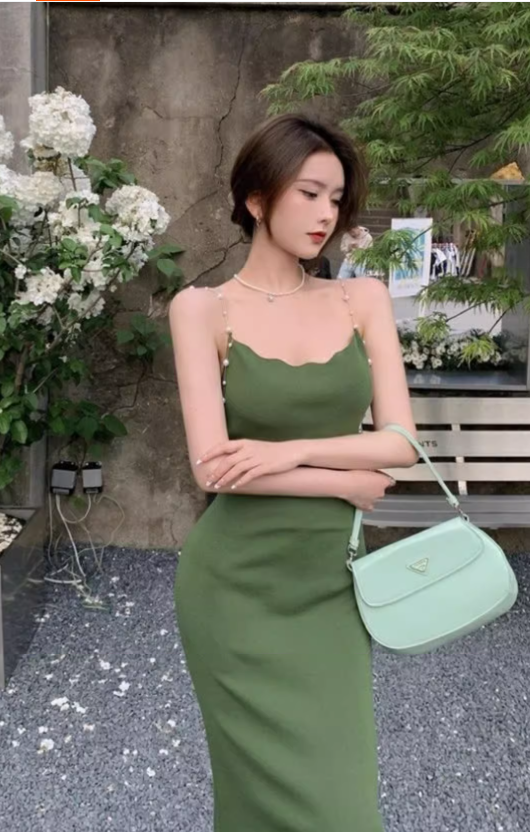 New Stylish Elegant Peals Strap Design Spaghetti Strap Dress TP3001