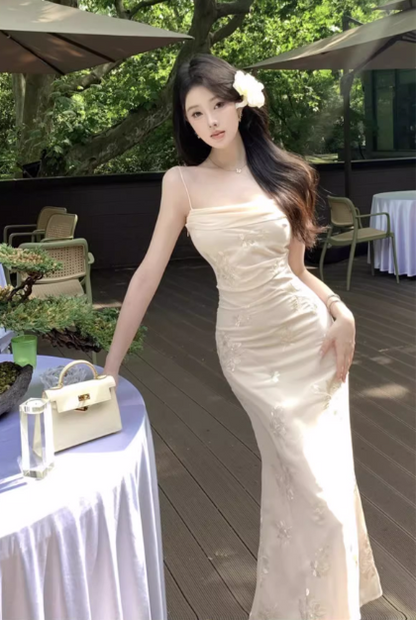 New Elegant Embroidery Design Spaghetti Strap Dress TP3003
