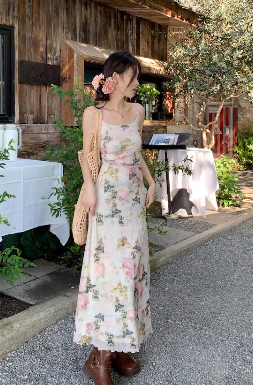 New Stylish Elegant Floral Design Spaghetti Strap Dress TP3006