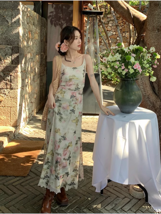 New Stylish Elegant Floral Design Spaghetti Strap Dress TP3006