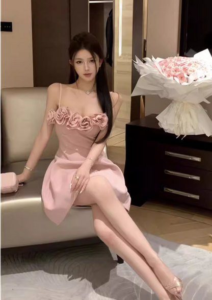 Stylish Sexy Rose Flower Design Spaghetti Strap Dress TP3007