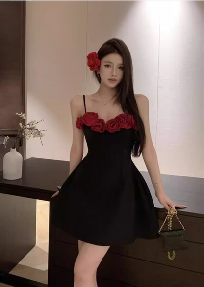 Stylish Sexy Rose Flower Design Spaghetti Strap Dress TP3007