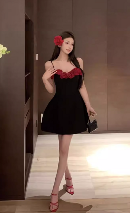 Stylish Sexy Rose Flower Design Spaghetti Strap Dress TP3007