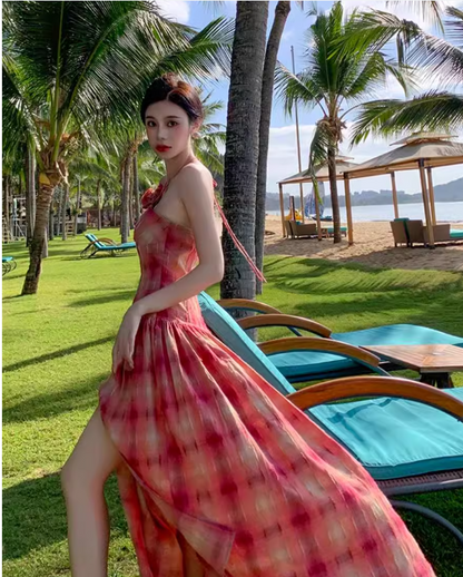 New Fashion Design Beach Casual Split Spaghetti Strap Dress TP3008