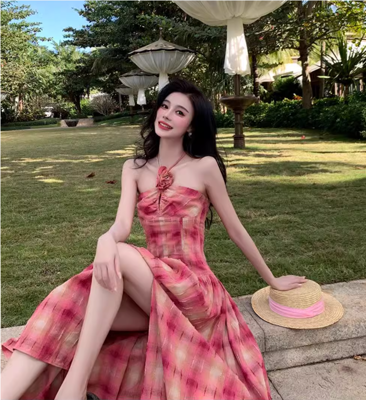 New Fashion Design Beach Casual Split Spaghetti Strap Dress TP3008