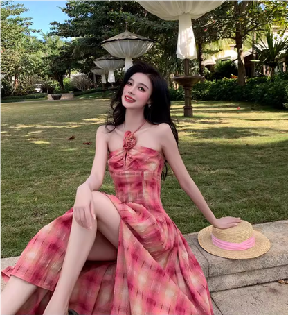 New Fashion Design Beach Casual Split Spaghetti Strap Dress TP3008