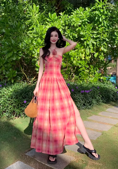 New Fashion Design Beach Casual Split Spaghetti Strap Dress TP3008