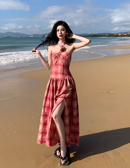 New Fashion Design Beach Casual Split Spaghetti Strap Dress TP3008