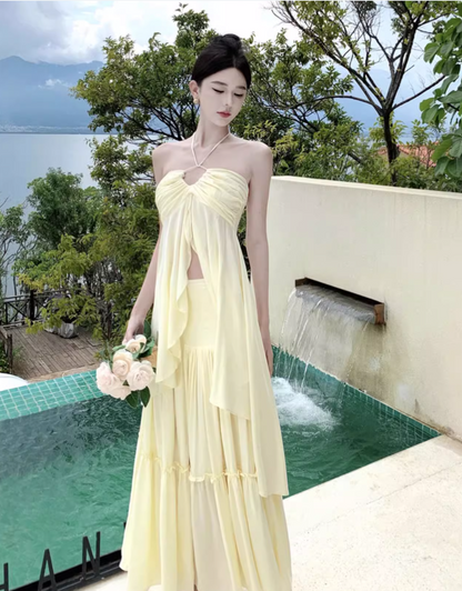 Simple Fashion Navel Design Casual Halter Dress TP3009