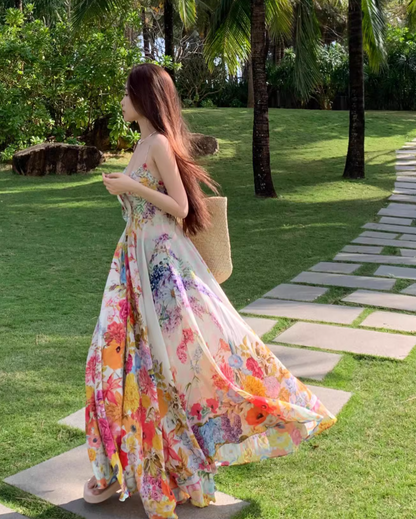New Stylish Floral Design Beach Holiday Spaghetti Strap  Dress TP3011