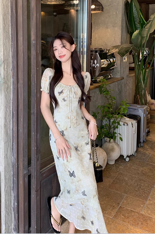 New Fashion Butterfly Design Short Sleeve Casual Floral Dress TP3016