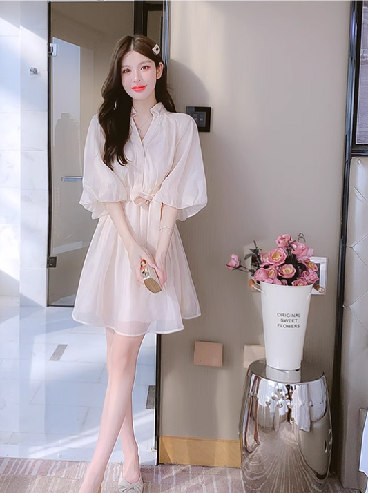 New Simple Fashion Puff Sleeves Design A-Line Dress TP3034