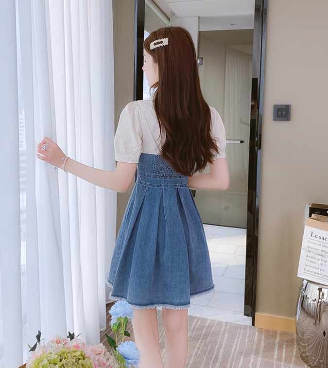 New Simple Fashion Short Sleeves Design A-Line Denim Dress TP3035
